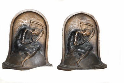 Art deco Polychrome Bronze George Frederick Watts Hope Bookends