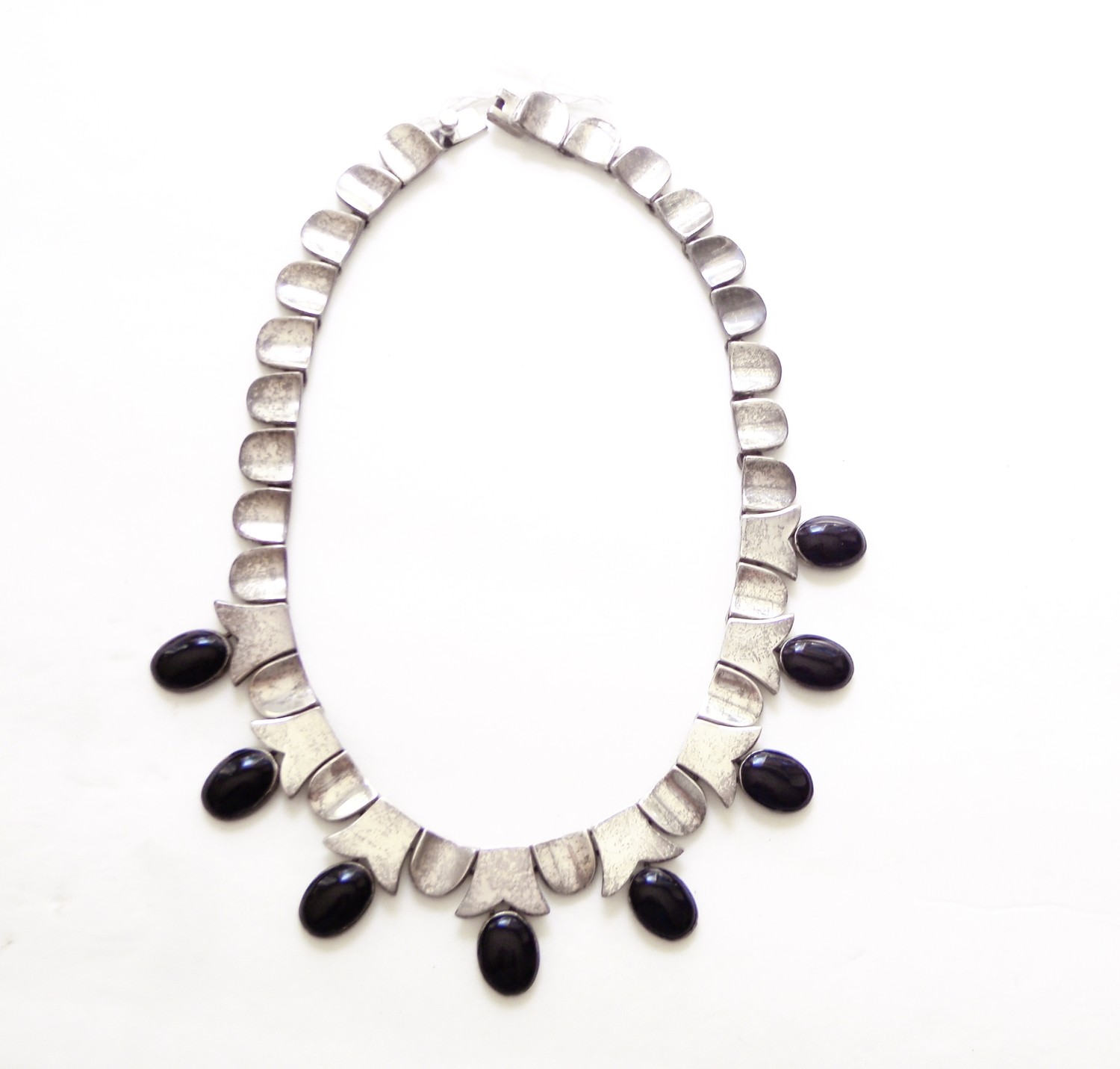 Taxco Mexico Sterling Thumbnail Onyx Obsidian Necklace