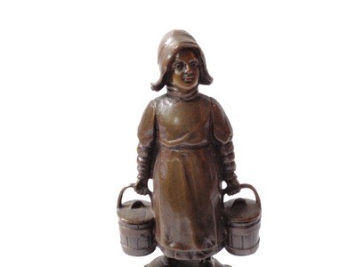 Art Nouveau bronze sculpture on marble plinth