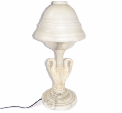 Art Deco Carved Marble Double Swan Table Lamp Original Domed Shade