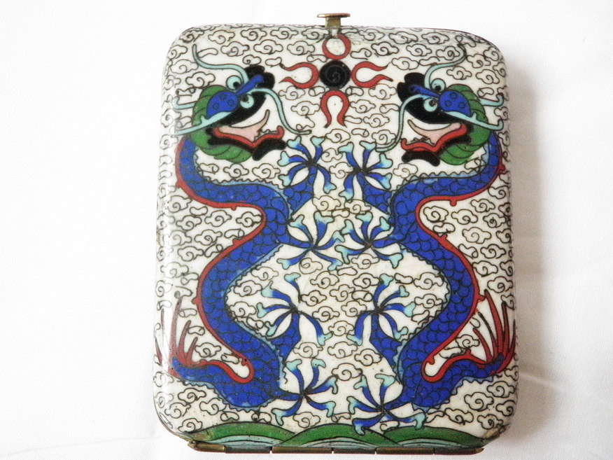 Antique Cloisonne Dragon and Serpents Cigarette Case in Brass