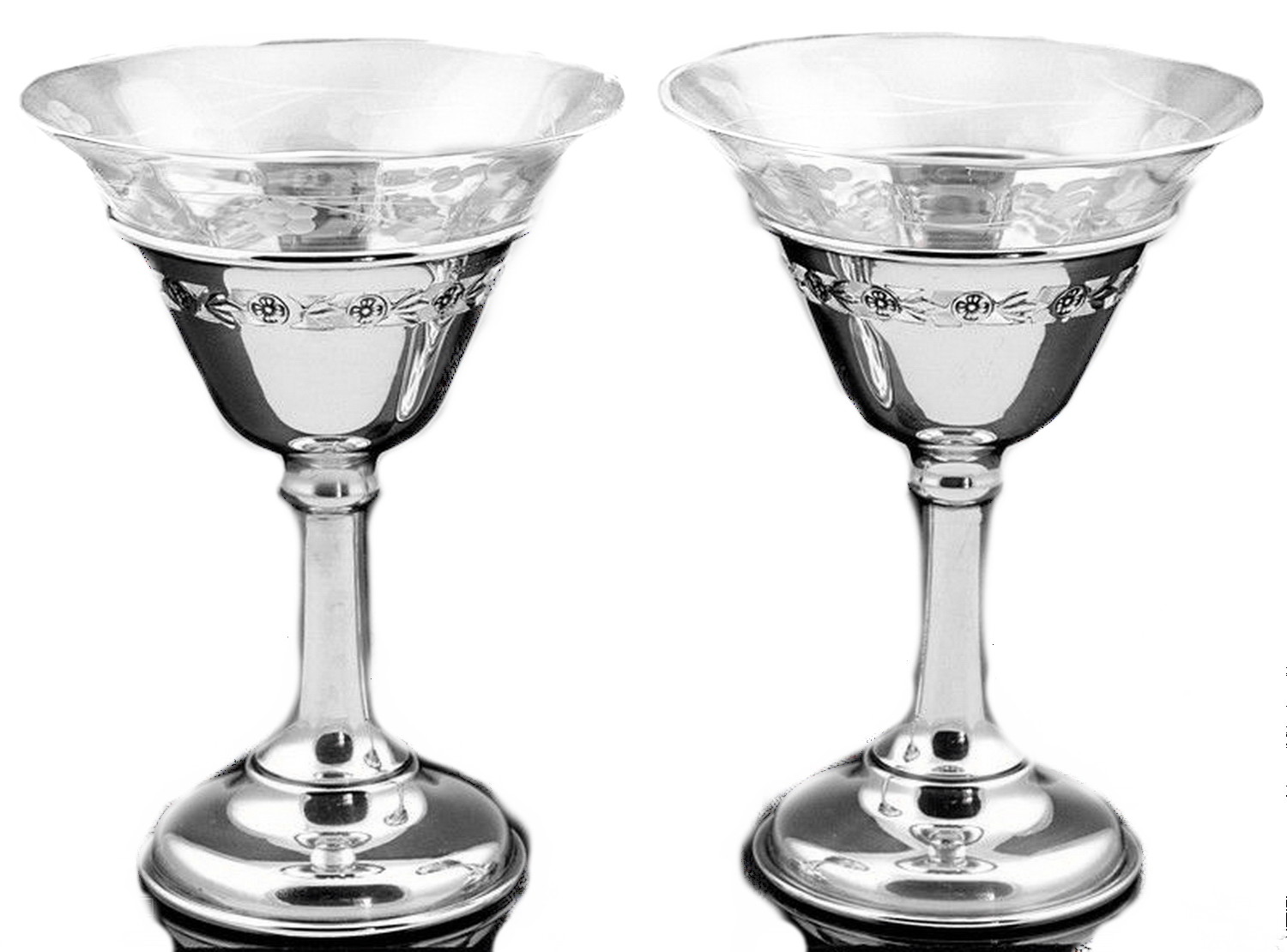 6 Art Deco Birks Silver Etched Crystal Champagne Coupe Glasses