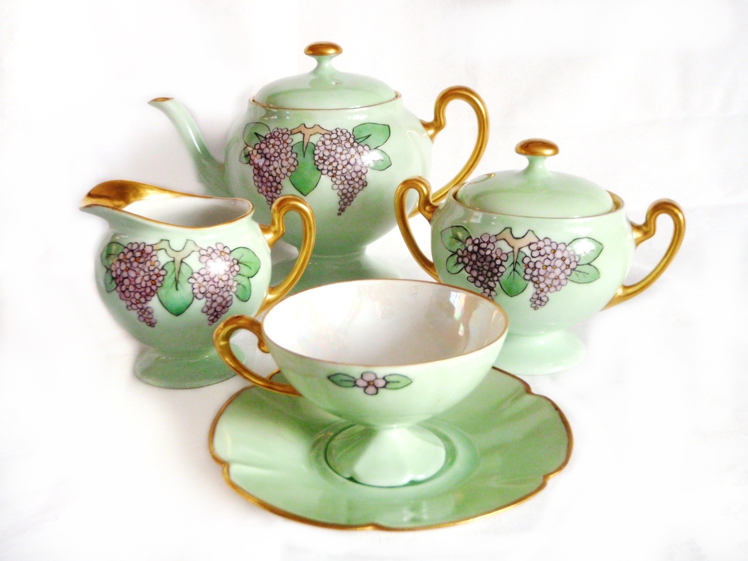 13 pc Art Deco Limoges Porcelain Tea Coffee Set  Hand Painted Sg&#39;d Estelle 1936