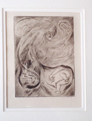 Art Deco Sgd M. Miller 1938 Cosmic Birth of Humanity Framed Etching