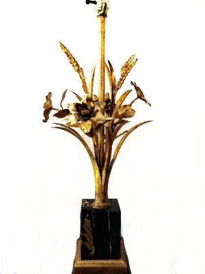 Hollywood Regency Gold Florentine Gilt Wheat Sheaf Table Lamp