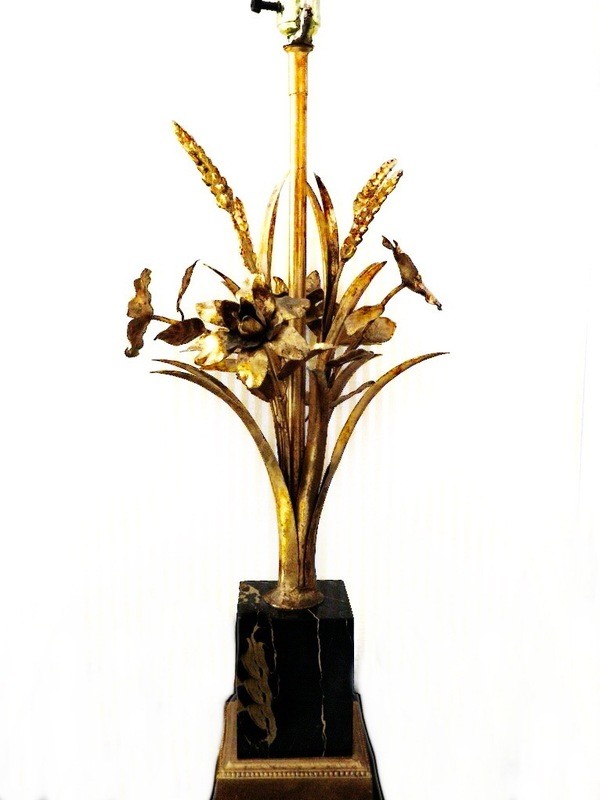 Hollywood Regency Gold Florentine Gilt Wheat Sheaf Table Lamp