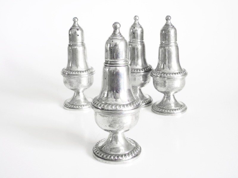 4 Antique Sterling Salt and Pepper Shakers 