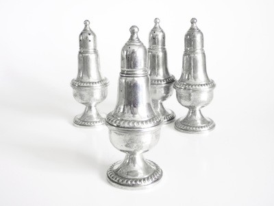 4 Antique Sterling Salt and Pepper Shakers 