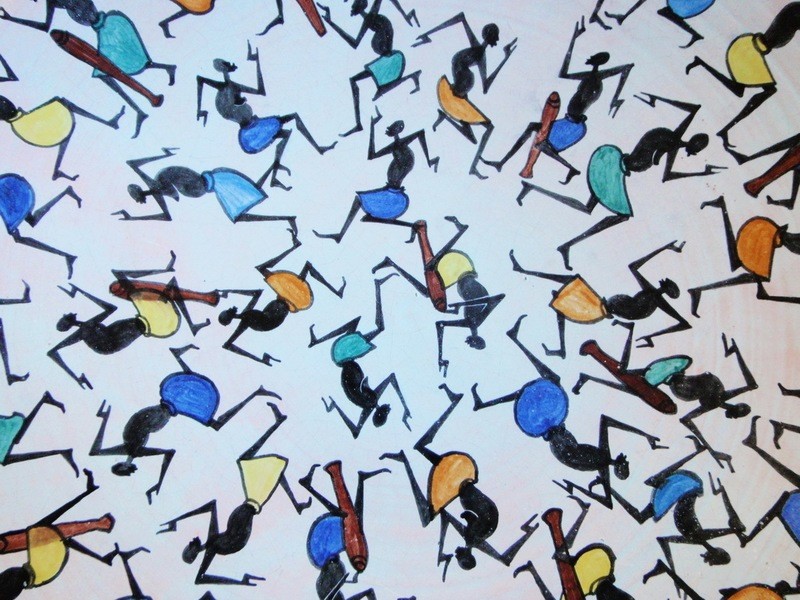 1962 Hand Painted Platter of African Dancing Tribesman Massamba Albert