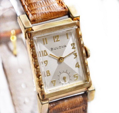 1940s Bulova Academy Award P Harlequin Dial 10k Gold Plated