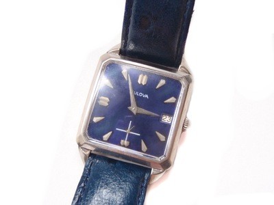 1964 Datejust Bulova Watch Striking Blue Square Dial 10k Gold Plate