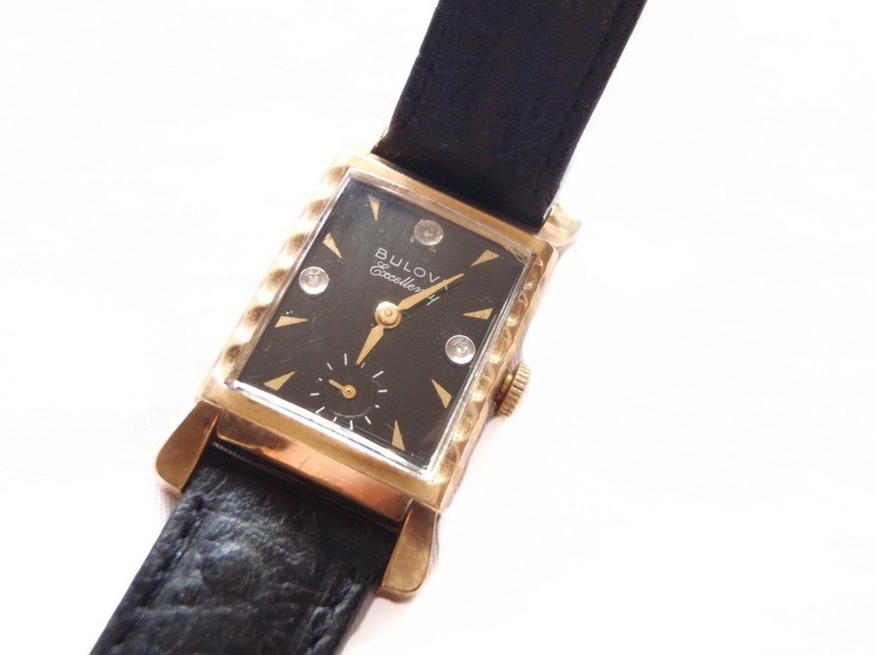 Striking vintage Bulova - pie crust case diamond dial watch