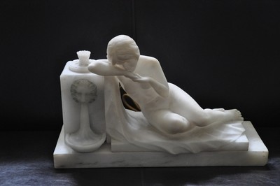 Hand Carved Art Deco Nude Marble Table Lamp