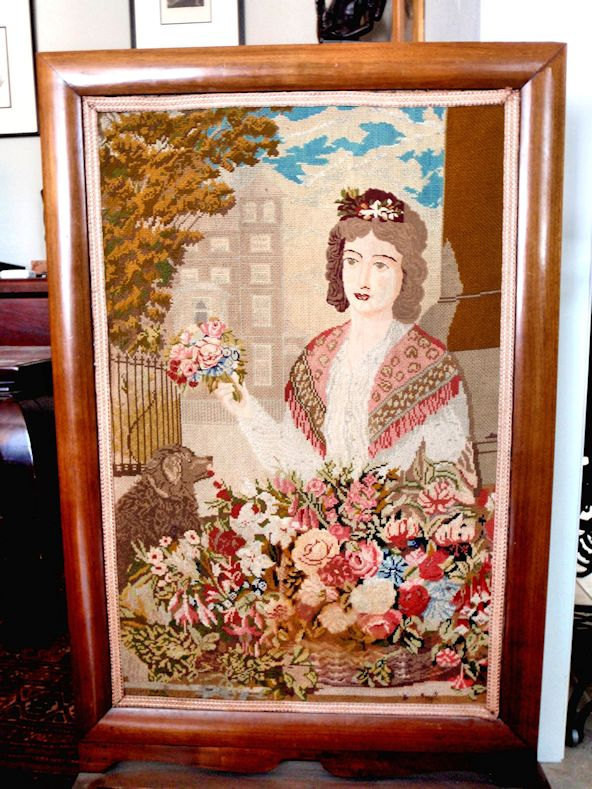 Large needle point and petite point British tapestry screen