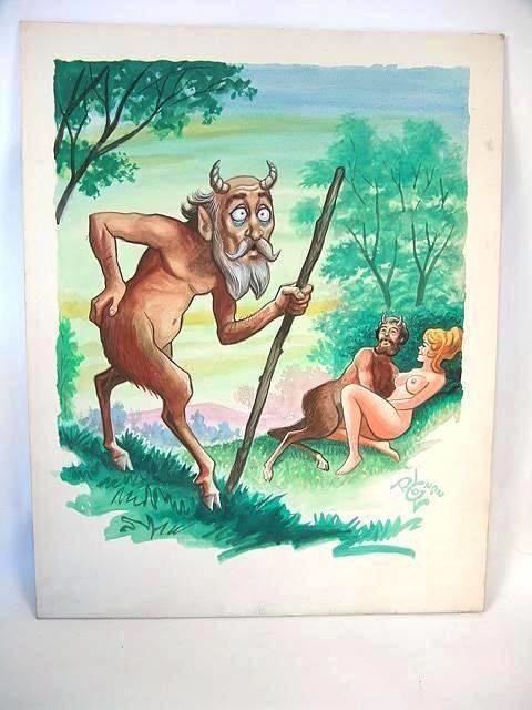 Illustrator Lloyd Rognan 17 x 13 Satyr Nude Watercolor Illustration Painting