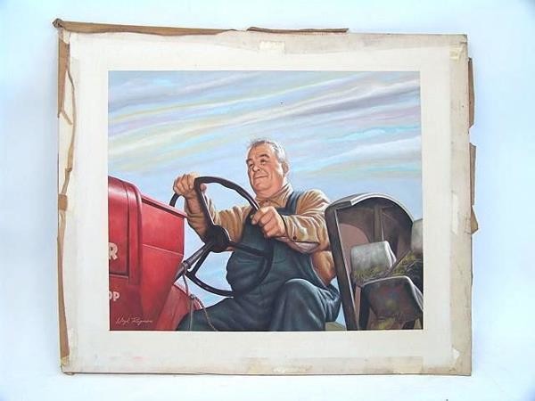 Listed Illustrator Lloyd Rognan Farmer Tractor Painting