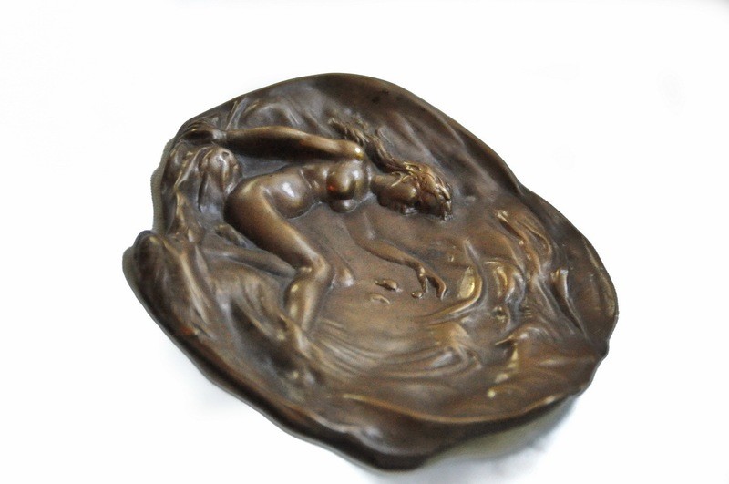 Antique Bronze Nude in Waves Tray