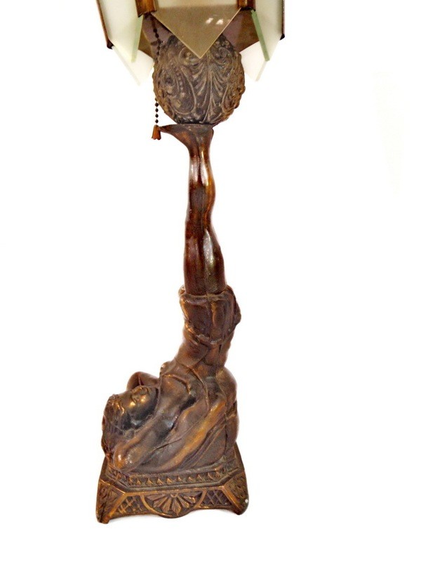 Acrobat Art Deco Lamp with Glass Panels 