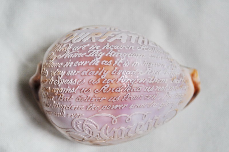 1870 Victorian Lord&#39;s Prayer Hand Carved Cameo Sea Shell