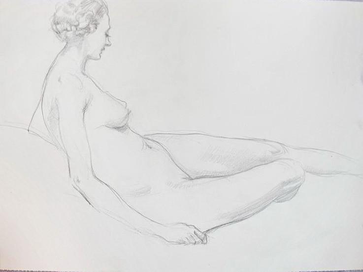 Listed Arthur Royce Bradbury Reclining Nude Drawing No 4