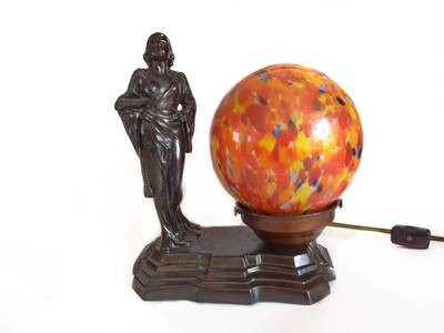 Art Deco Jean Harlow Table Lamp Czech Spatter Glass Dome Shade