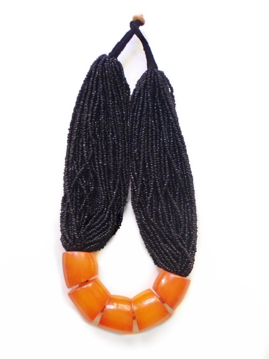 Naga Chunky Amber Seed Beads Statement Necklace