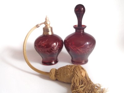 Hand Blown Czech Ruby to Clear Cut Glass 