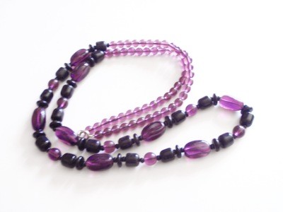 Vintage 1970&#39;s Amethyst Onyx Beaded Necklace 30 Inch
