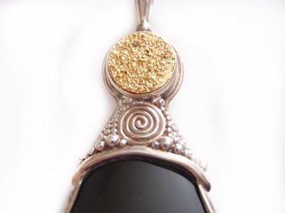 Gold Druzy Silver and Onyx Necklace