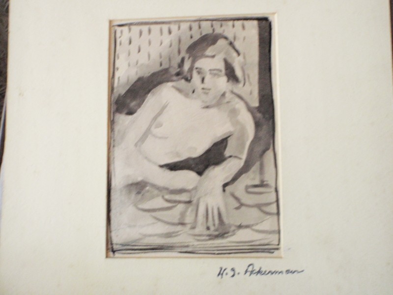 Listed Harry Gregory Ackerman Nude Woman Ink Wash Painting 1932