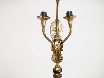 Antique French Empire Candle Holders Winged Angel Goddess Lighting