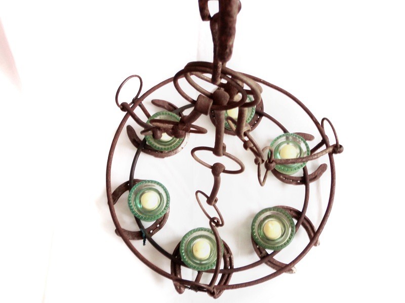 Horse Shoe and Glass Insulator Candle Chandelier Lighting