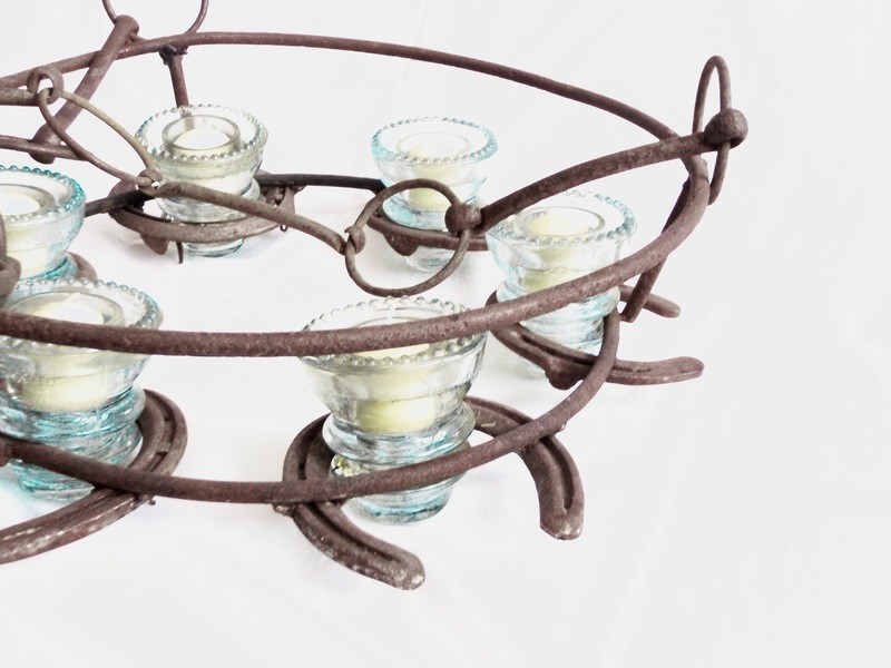OOAK Artisan Made Horseshoe and Aquamarine Glass Insulators Lighting