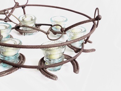 OOAK Artisan Made Horseshoe and Aquamarine Glass Insulators Lighting