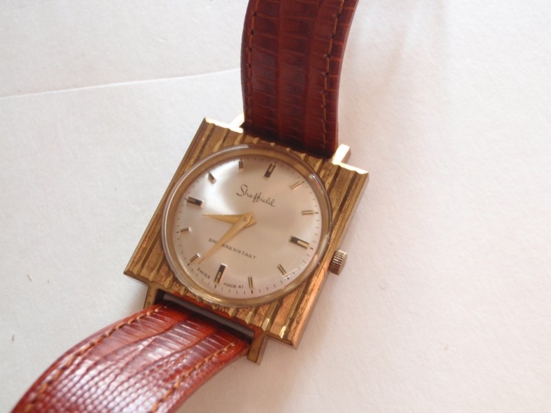 1950's Bulova Sheffield Watch with Etched Square Case 