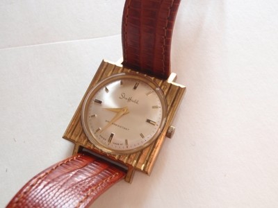 1950's Bulova Sheffield Watch with Etched Square Case 