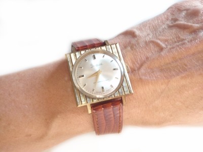 1950s Bulova Square Sheffield Watch with Vertical Stippling