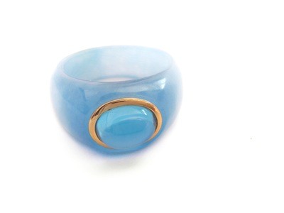 Blue Jade and Aquamarine Tube Ring  with 14k Gold 