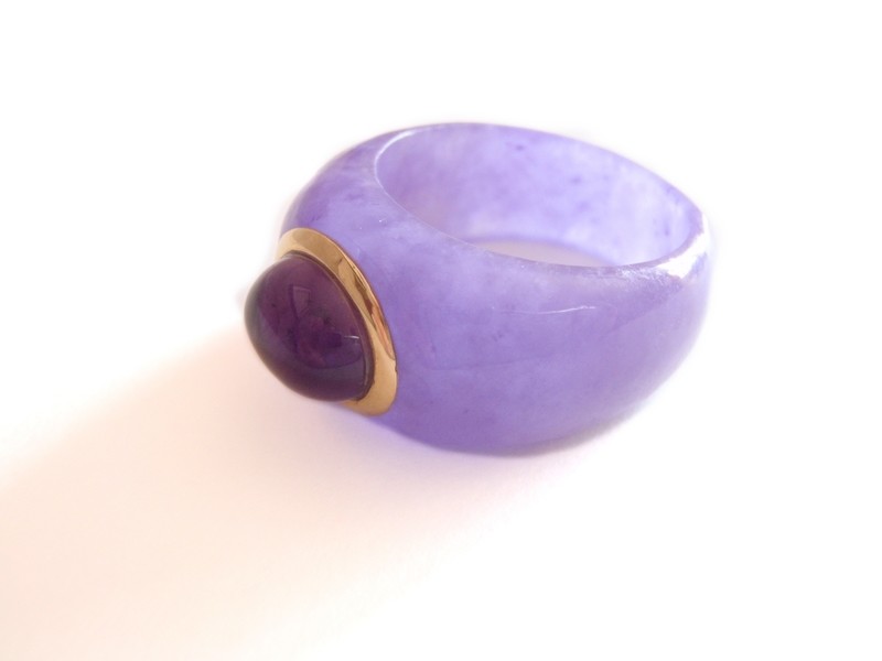 Lavender Jade and Amethyst Tube Ring with 14k 