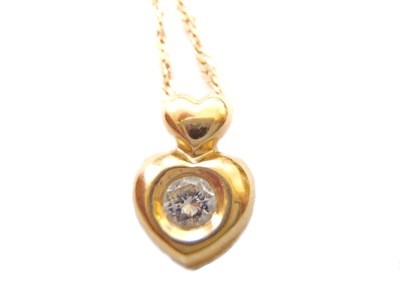18k Gold Double Heart and Diamond Pendant Necklace with Chain