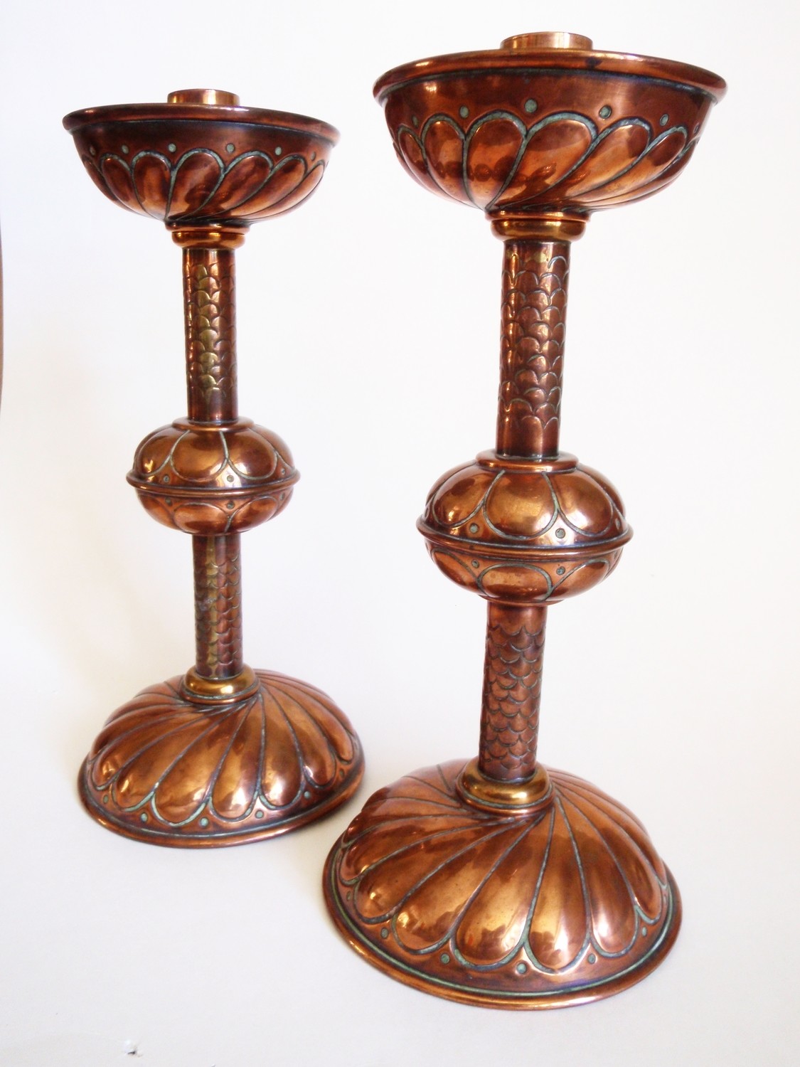Pair Arts & Crafts Copper Candlesticks Candle Holders Stickley Style