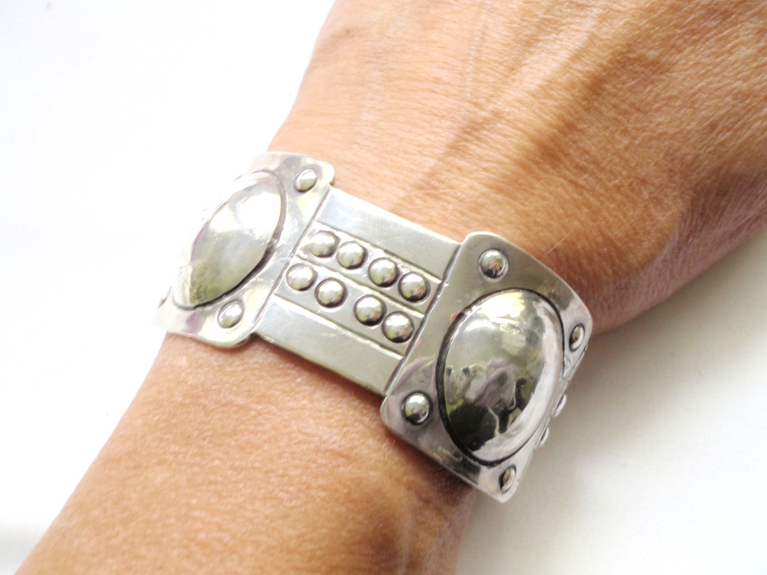 Art Deco 900 Silver Cuff Bracelet Jugendstil and Arts & Crafts