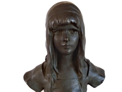 French Bronze Young Girl Sculpture by Henry Alphonse Nelson