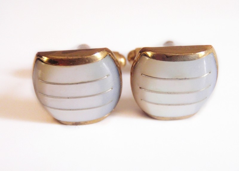 Mother of Pearl and Inlaid Brass Cuff Links