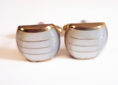 Mother of Pearl and Inlaid Brass Cuff Links