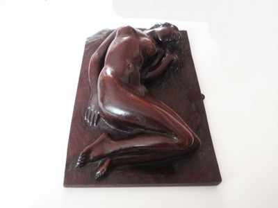 Art Nouveau Hand Carved Wood Nude Woman