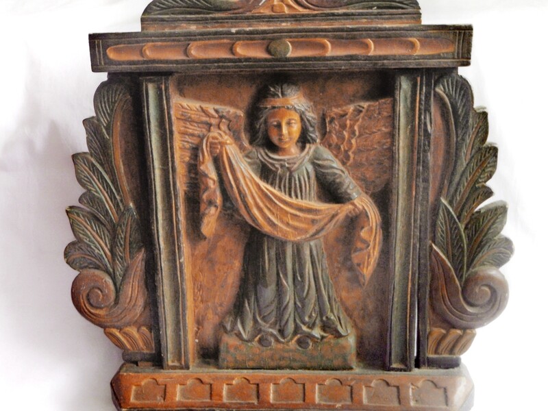 Antique Hand Carved and Painted Wood Icon