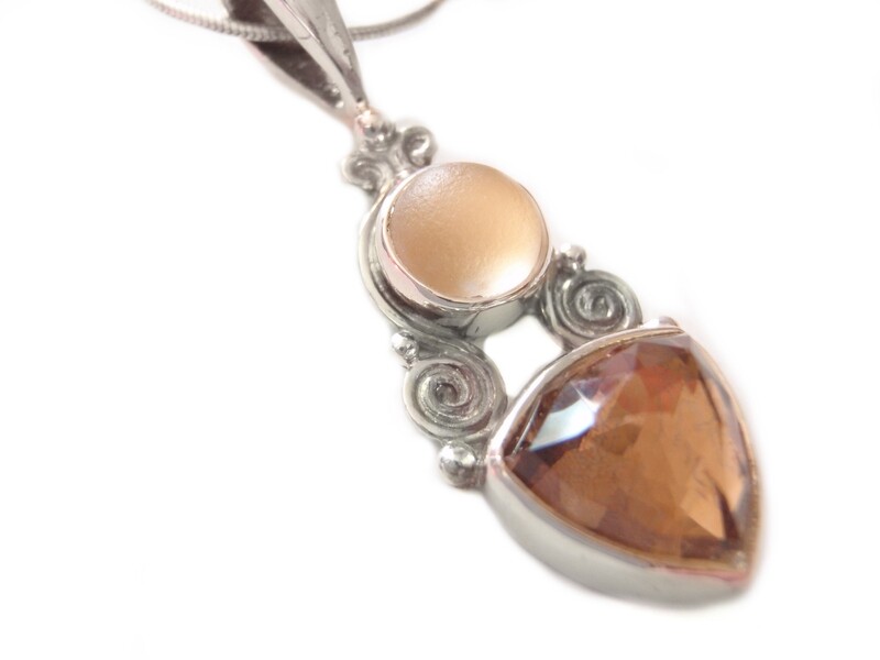 Vintage Sajen Boho Silver Smoky Topaz Pendant Earrings and Chain