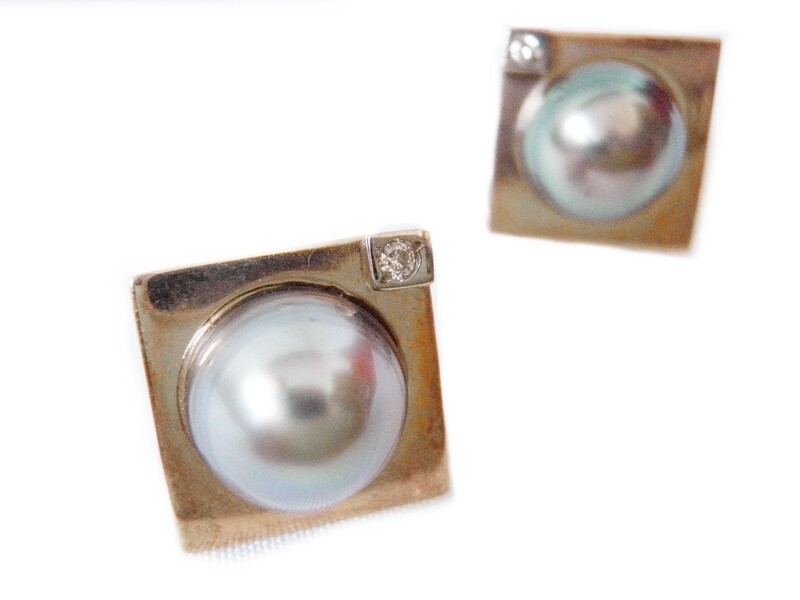 14k Gold, Tahian Pearl and Diamond Earrings 