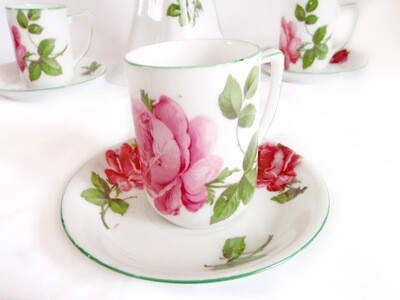 Antique Austrian Porcelain Chocolate Pot with 6 Cups and Saucers